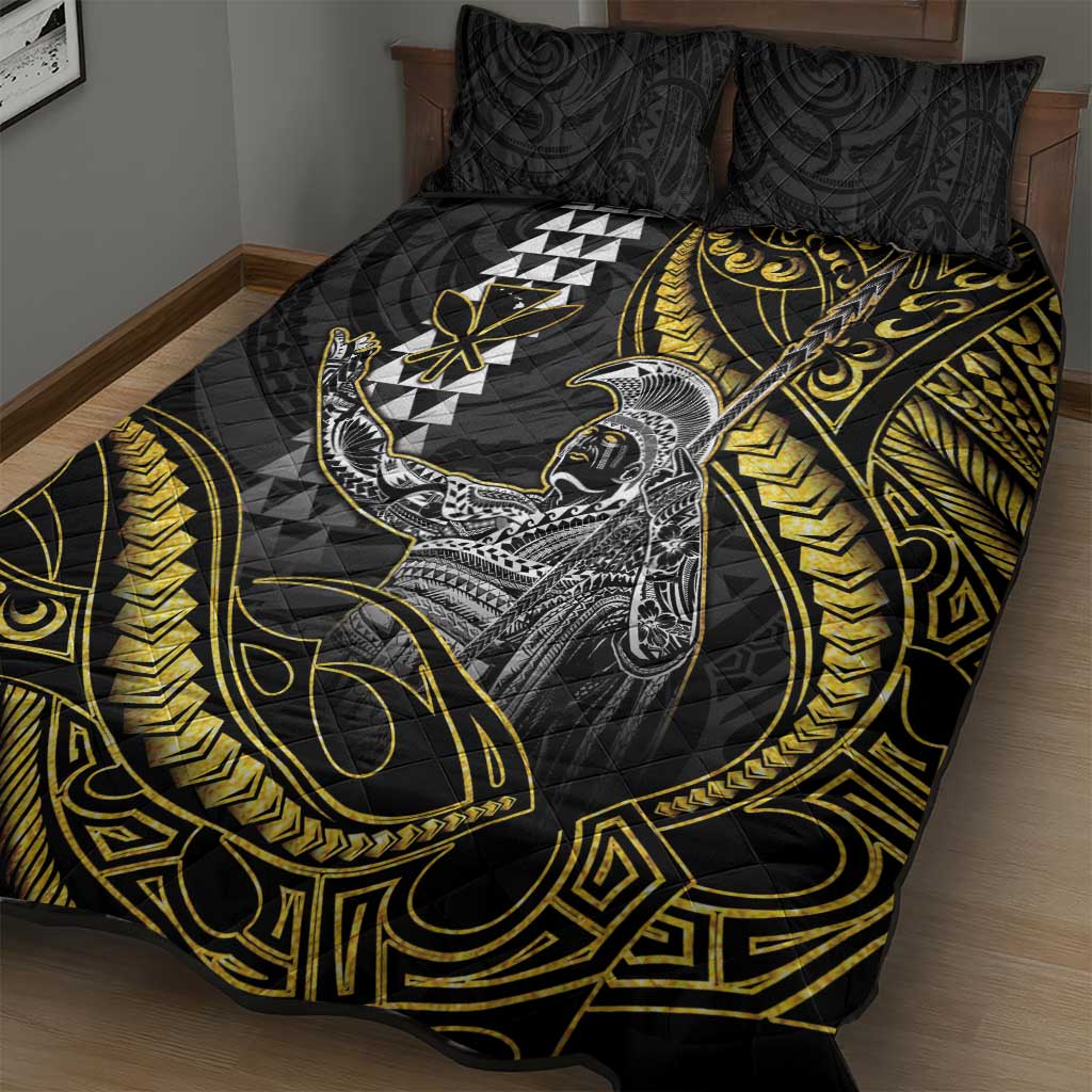 Hawaii King Kamehameha The Great Quilt Bed Set Gold Tribal Tattoo