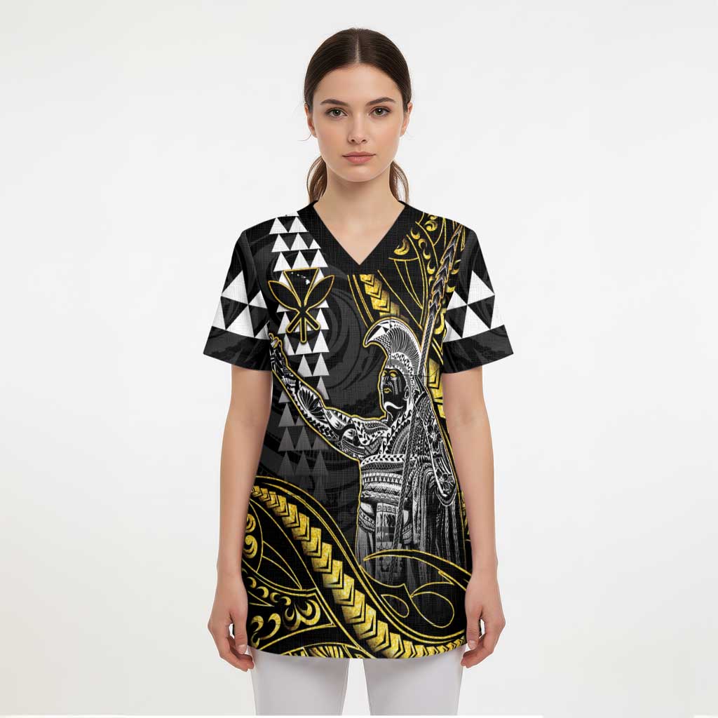 Hawaii King Kamehameha The Great Scrub Top Gold Tribal Tattoo - Polynesian Pride