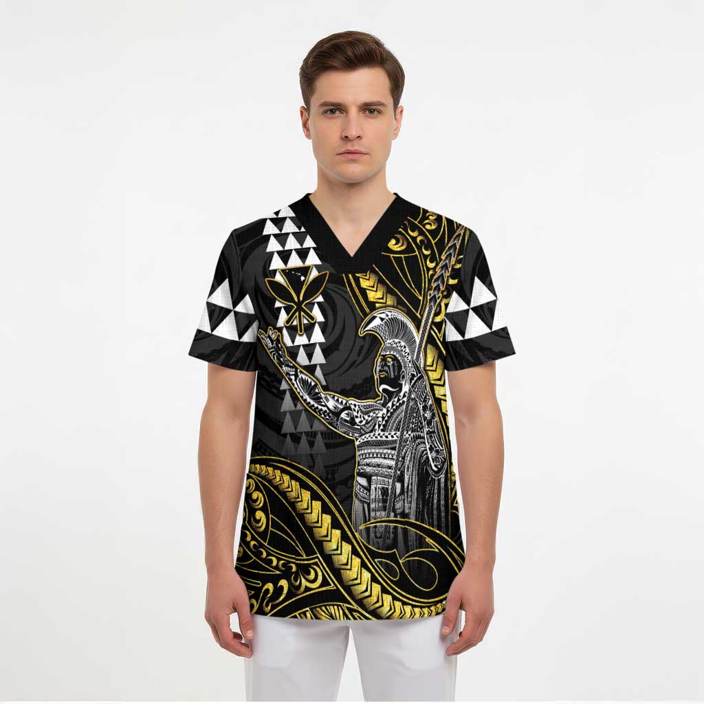 Hawaii King Kamehameha The Great Scrub Top Gold Tribal Tattoo - Polynesian Pride