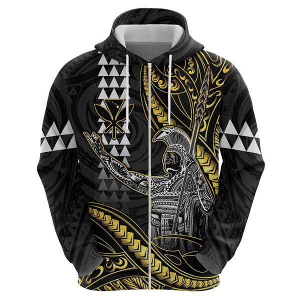 Personalised King Kamehameha Day Hawaii Sherpa Hoodie Polynesia Tribal Kanaka And Hibiscus Gold LT14 main image 0