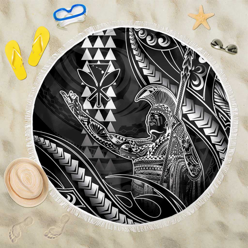 Hawaii King Kamehameha The Great Beach Blanket Black Tribal Tattoo LT05 One Size 150cm Black - Polynesian Pride