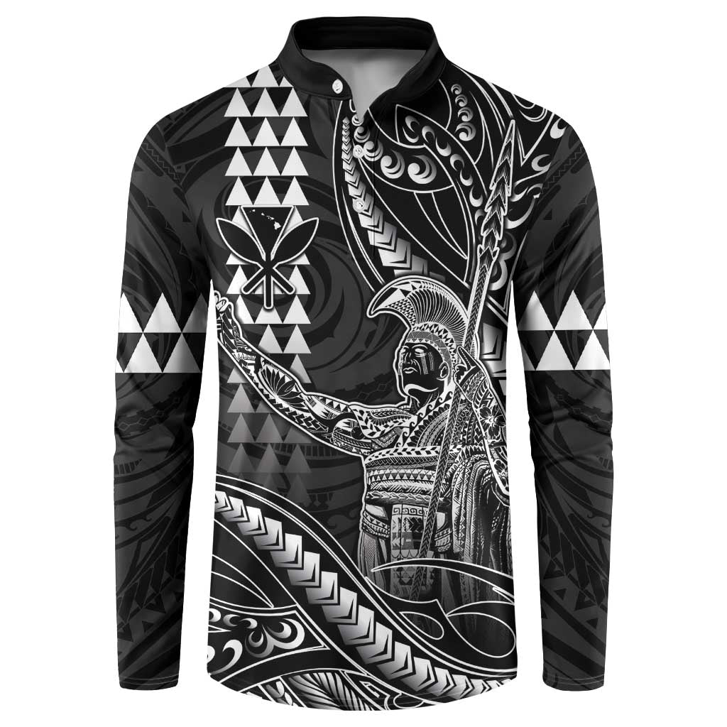 Hawaii King Kamehameha The Great Button Sweatshirt Black Tribal Tattoo LT05 Black - Polynesian Pride