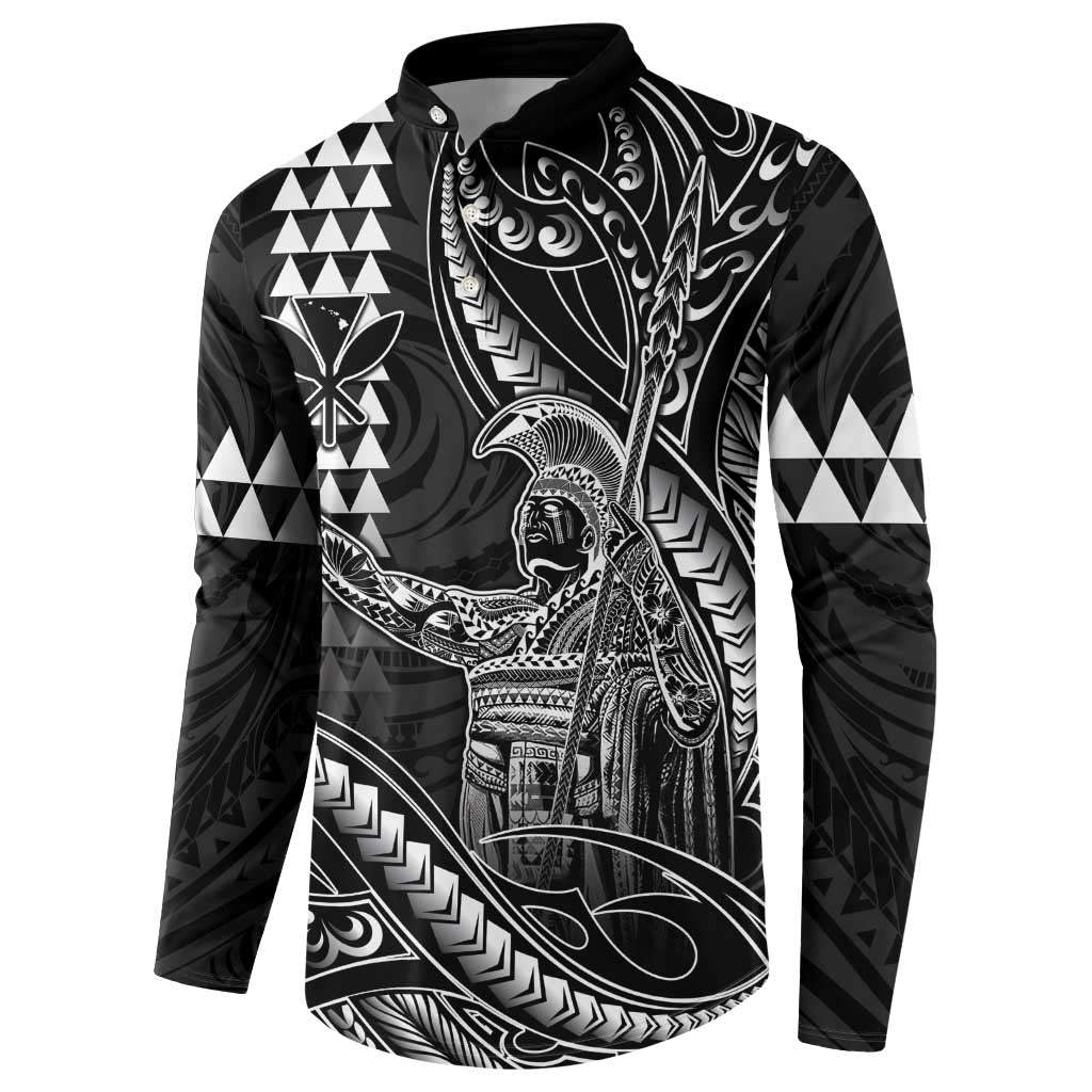 Hawaii King Kamehameha The Great Button Sweatshirt Black Tribal Tattoo LT05 - Polynesian Pride