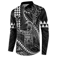 Hawaii King Kamehameha The Great Button Sweatshirt Black Tribal Tattoo LT05 - Polynesian Pride