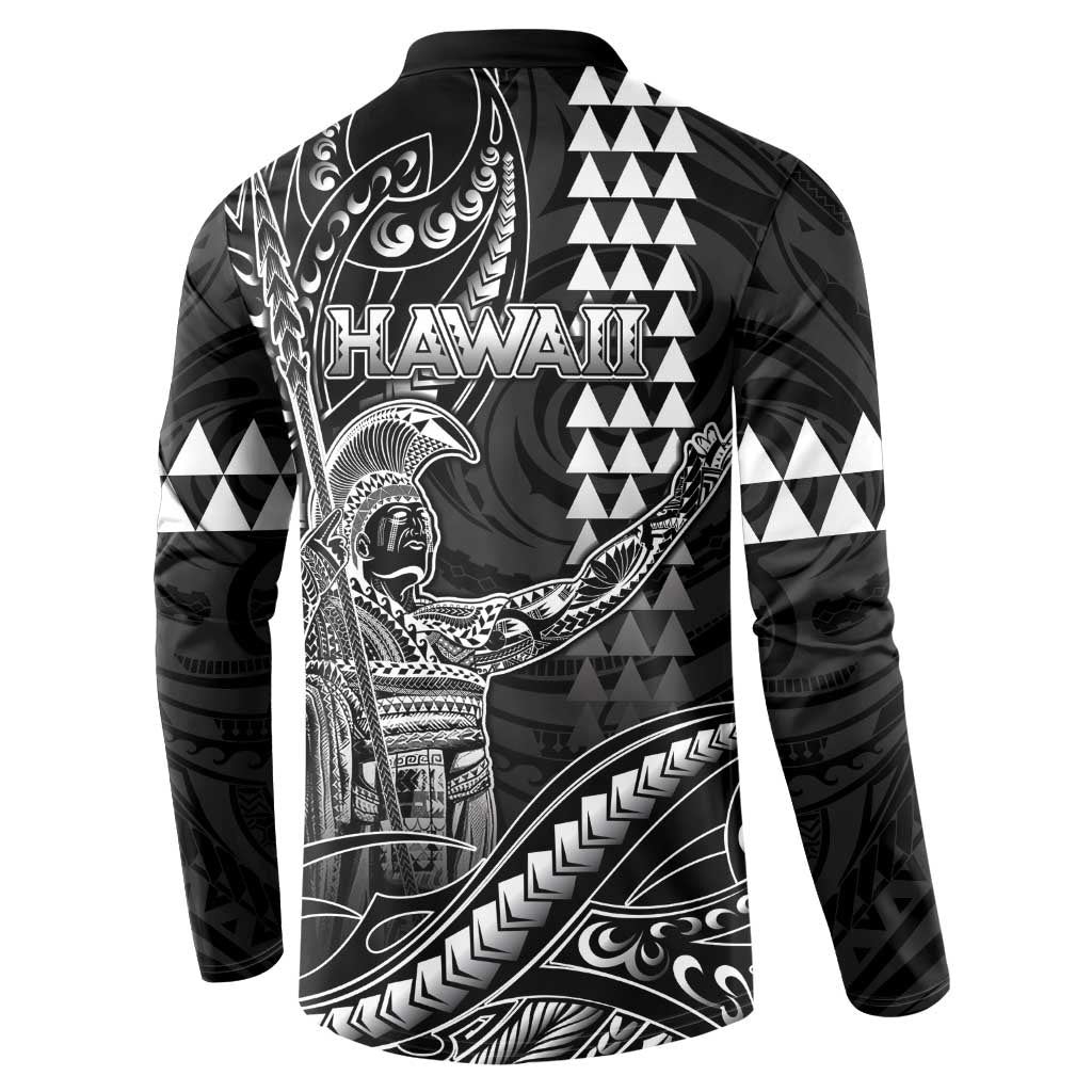 Hawaii King Kamehameha The Great Button Sweatshirt Black Tribal Tattoo LT05 - Polynesian Pride