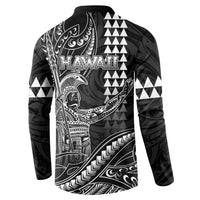 Hawaii King Kamehameha The Great Button Sweatshirt Black Tribal Tattoo LT05 - Polynesian Pride