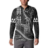 Hawaii King Kamehameha The Great Button Sweatshirt Black Tribal Tattoo LT05 - Polynesian Pride