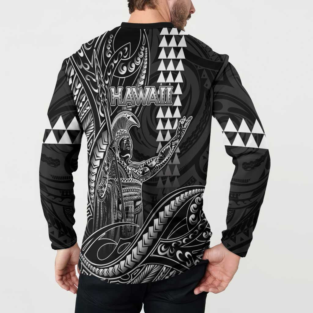 Hawaii King Kamehameha The Great Button Sweatshirt Black Tribal Tattoo LT05 - Polynesian Pride