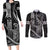 Hawaii King Kamehameha The Great Couples Matching Long Sleeve Bodycon Dress and Long Sleeve Button Shirt Black Tribal Tattoo