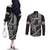 Hawaii King Kamehameha The Great Couples Matching Off The Shoulder Long Sleeve Dress and Long Sleeve Button Shirt Black Tribal Tattoo