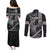 Hawaii King Kamehameha The Great Couples Matching Puletasi and Long Sleeve Button Shirt Black Tribal Tattoo