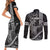 Hawaii King Kamehameha The Great Couples Matching Short Sleeve Bodycon Dress and Long Sleeve Button Shirt Black Tribal Tattoo