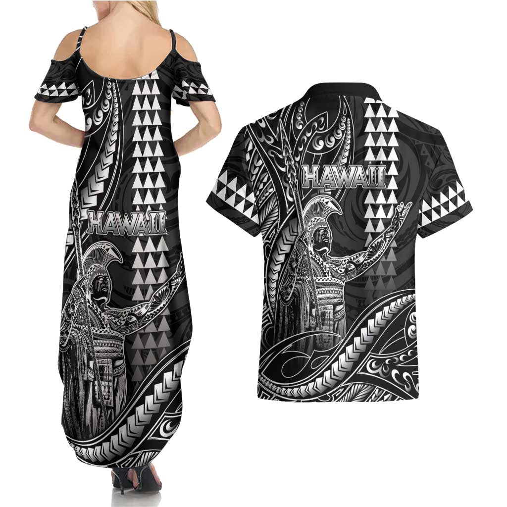 Hawaii King Kamehameha The Great Couples Matching Summer Maxi Dress and Hawaiian Shirt Black Tribal Tattoo