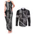 Hawaii King Kamehameha The Great Couples Matching Tank Maxi Dress and Long Sleeve Button Shirt Black Tribal Tattoo