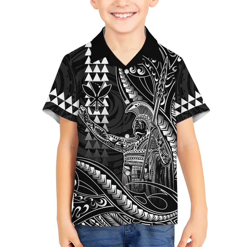 Hawaii King Kamehameha The Great Family Matching Long Sleeve Bodycon Dress and Hawaiian Shirt Black Tribal Tattoo