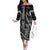 Hawaii King Kamehameha The Great Family Matching Off The Shoulder Long Sleeve Dress and Hawaiian Shirt Black Tribal Tattoo