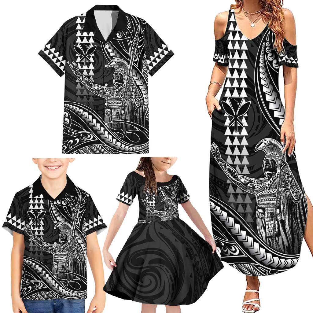 Hawaii King Kamehameha The Great Family Matching Summer Maxi Dress and Hawaiian Shirt Black Tribal Tattoo