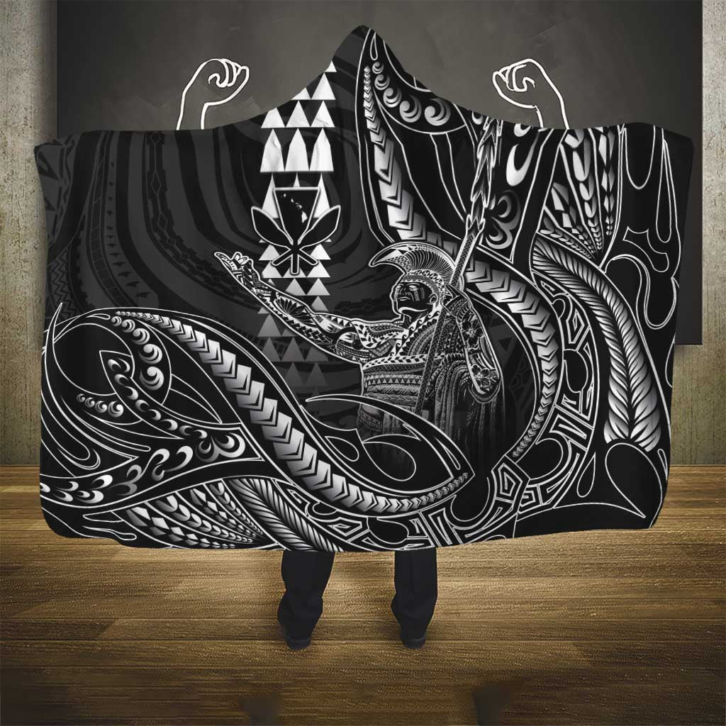 Hawaii King Kamehameha The Great Hooded Blanket Black Tribal Tattoo