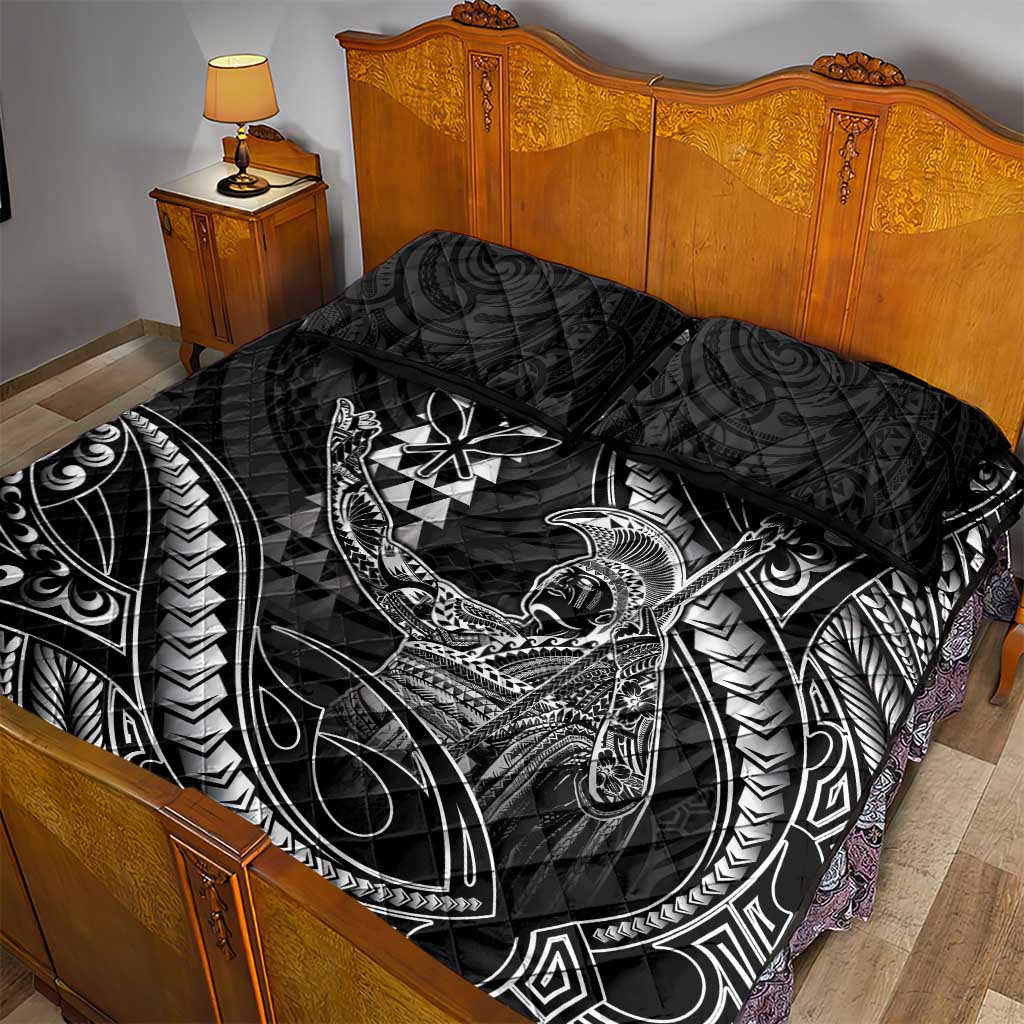 Hawaii King Kamehameha The Great Quilt Bed Set Black Tribal Tattoo