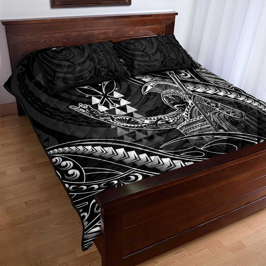 Hawaii King Kamehameha The Great Quilt Bed Set Black Tribal Tattoo