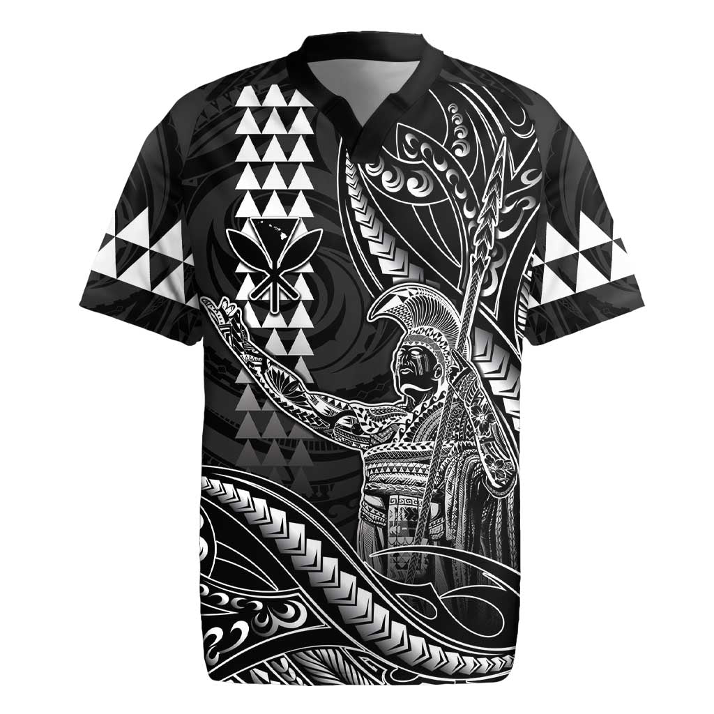 Hawaii King Kamehameha The Great Rugby Jersey Black Tribal Tattoo