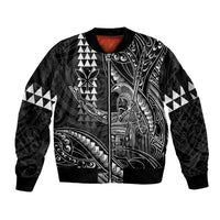 Hawaii King Kamehameha The Great Sleeve Zip Bomber Jacket Black Tribal Tattoo