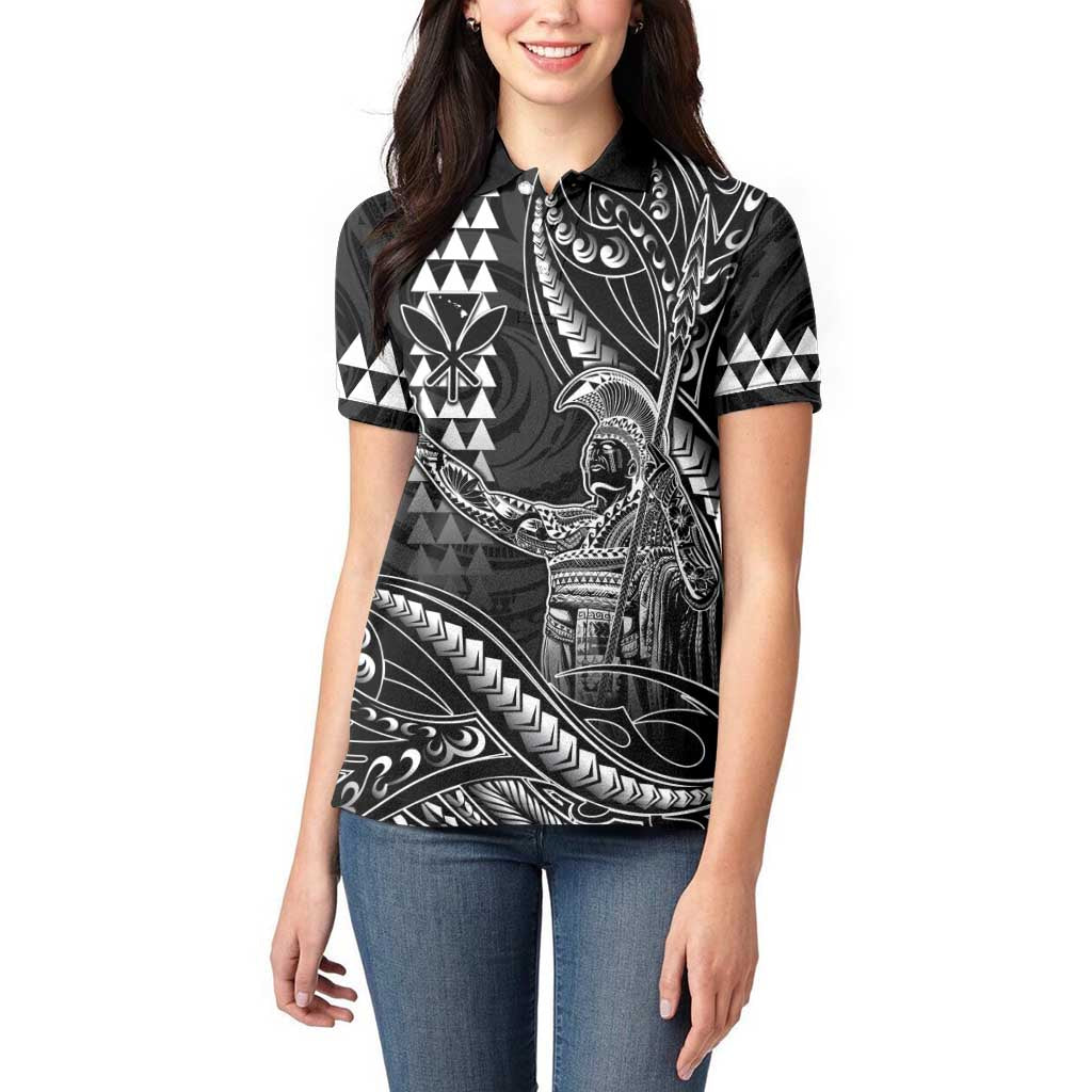 Hawaii King Kamehameha The Great Women Polo Shirt Black Tribal Tattoo