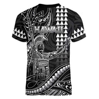 Hawaii King Kamehameha The Great Women V-Neck T-Shirt Black Tribal Tattoo