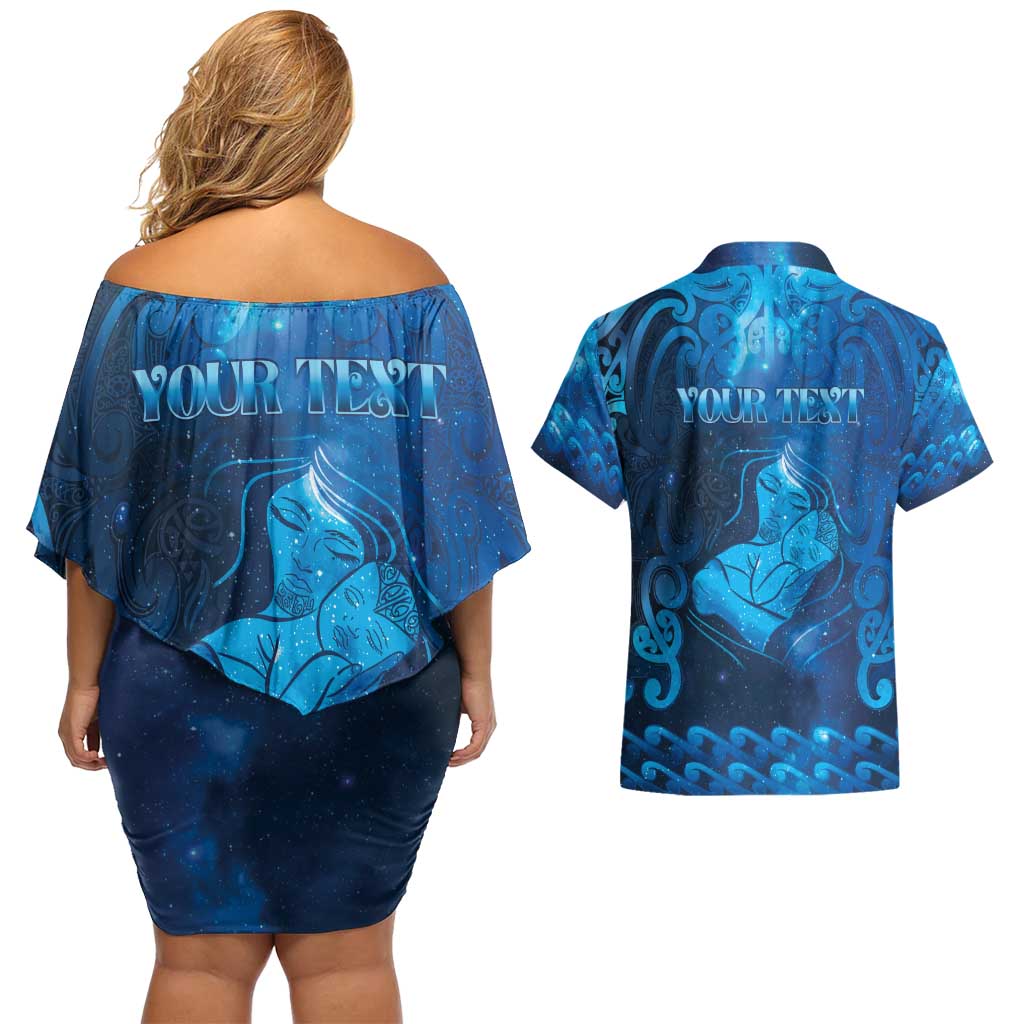 Personalised New Zealand Mother's Day Couples Matching Off Shoulder Short Dress and Hawaiian Shirt Ko Te Whaea Te Takere O Te Waka