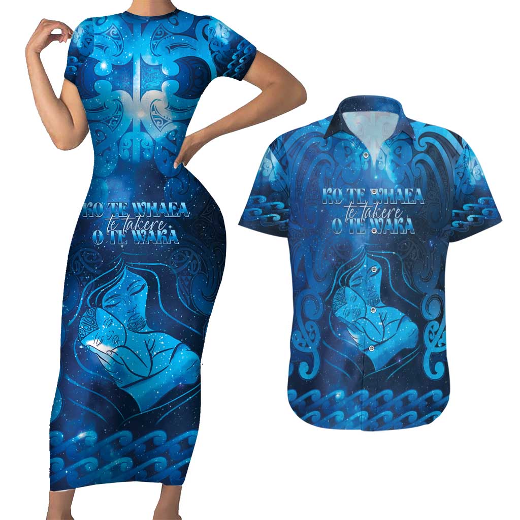 Personalised New Zealand Mother's Day Couples Matching Short Sleeve Bodycon Dress and Hawaiian Shirt Ko Te Whaea Te Takere O Te Waka