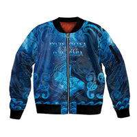 Personalised New Zealand Mother's Day Sleeve Zip Bomber Jacket Ko Te Whaea Te Takere O Te Waka LT05 Unisex Blue - Polynesian Pride