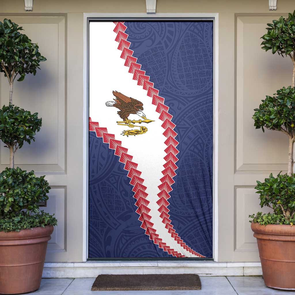 American Samoa Eagle Door Cover Polynesian Tribal Pattern Curve Style LT05 Blue - Polynesian Pride