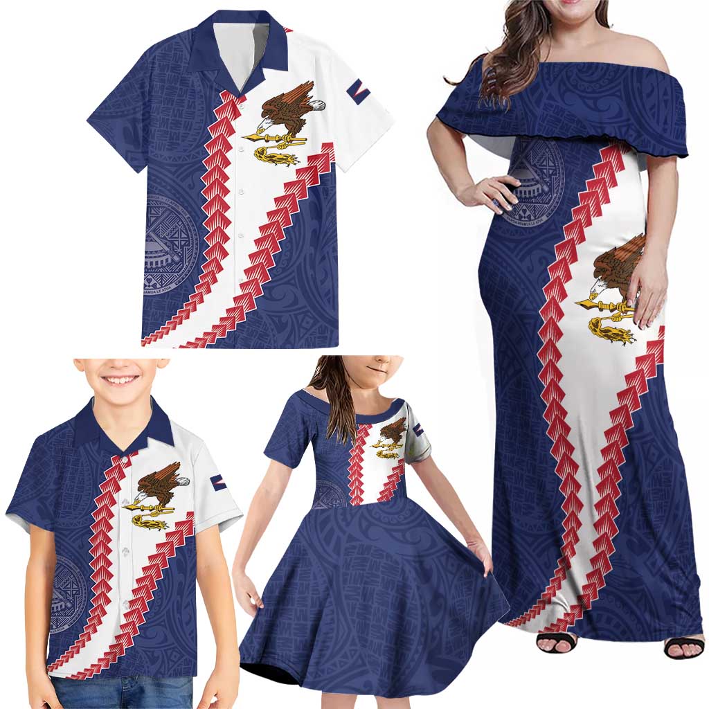 American Samoa Eagle Family Matching Off Shoulder Maxi Dress and Hawaiian Shirt Polynesian Tribal Pattern Curve Style LT05 - Polynesian Pride
