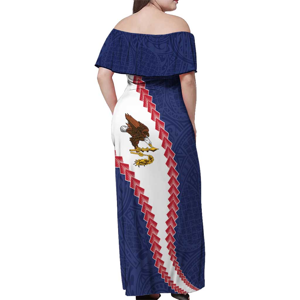 American Samoa Eagle Family Matching Off Shoulder Maxi Dress and Hawaiian Shirt Polynesian Tribal Pattern Curve Style LT05 - Polynesian Pride