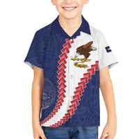 American Samoa Eagle Family Matching Off Shoulder Maxi Dress and Hawaiian Shirt Polynesian Tribal Pattern Curve Style LT05 Son's Shirt Blue - Polynesian Pride