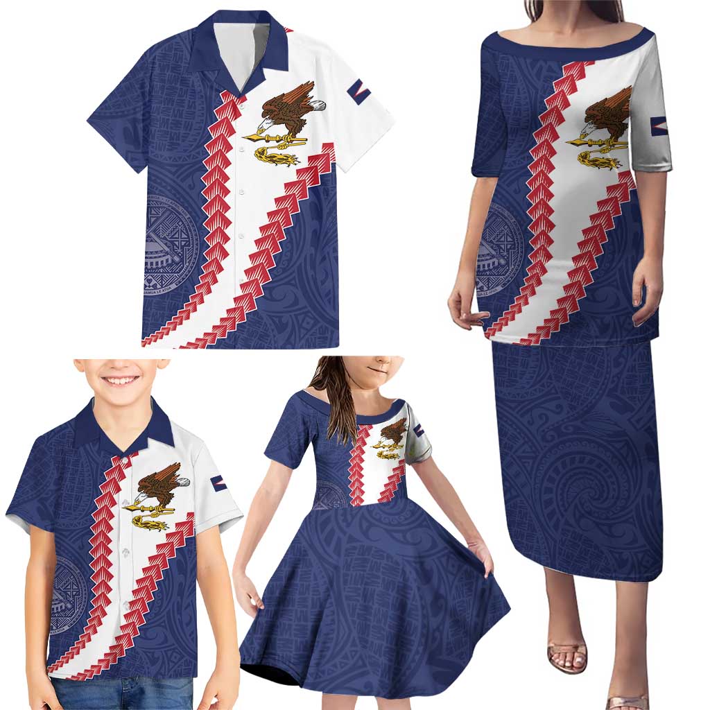 American Samoa Eagle Family Matching Puletasi and Hawaiian Shirt Polynesian Tribal Pattern Curve Style LT05 - Polynesian Pride