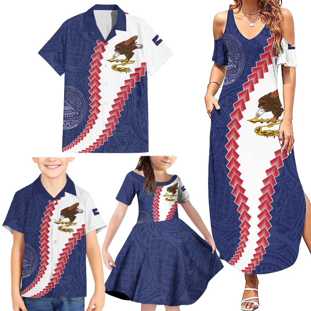 American Samoa Eagle Family Matching Summer Maxi Dress and Hawaiian Shirt Polynesian Tribal Pattern Curve Style LT05 - Polynesian Pride