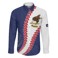 American Samoa Eagle Family Matching Summer Maxi Dress and Hawaiian Shirt Polynesian Tribal Pattern Curve Style LT05 Dad's Shirt - Long Sleeve Blue - Polynesian Pride