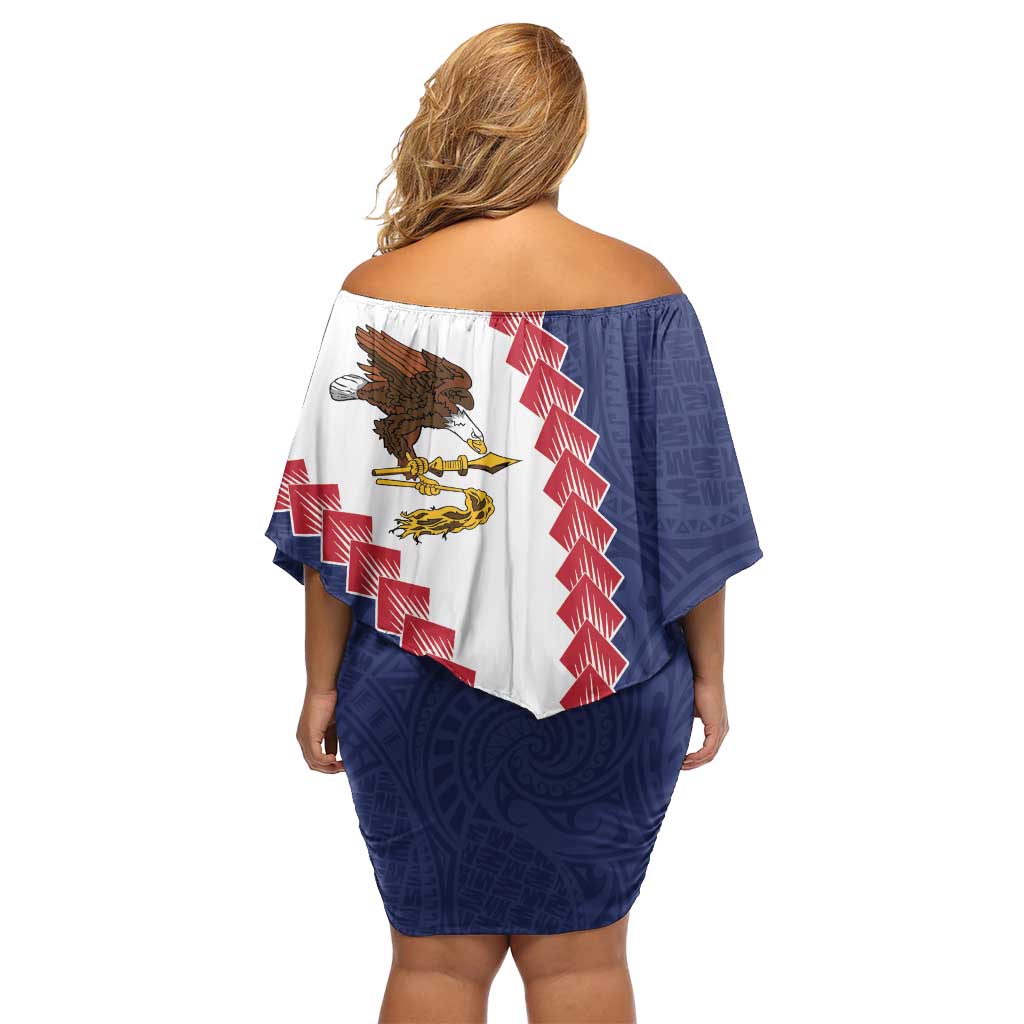 American Samoa Eagle Off Shoulder Short Dress Polynesian Tribal Pattern Curve Style