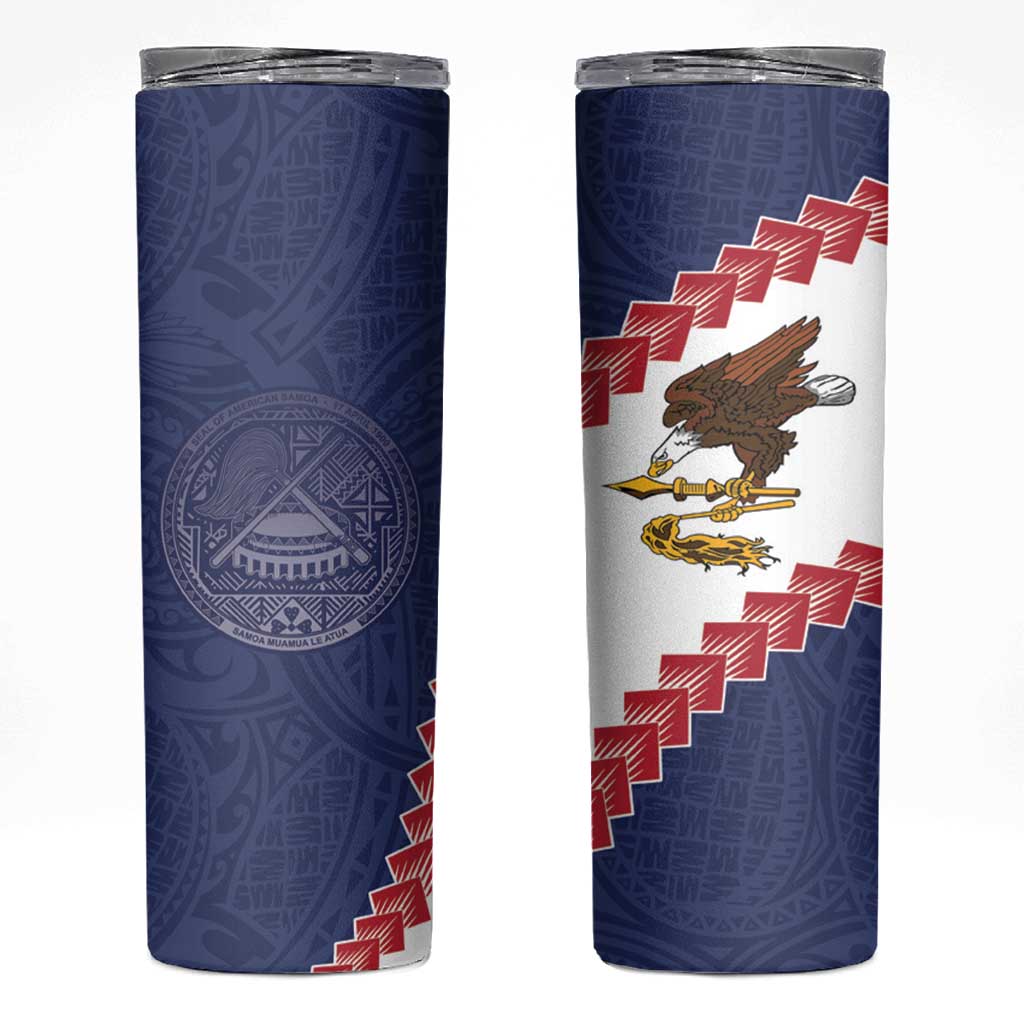 American Samoa Eagle Skinny Tumbler Polynesian Tribal Pattern Curve Style LT05 Blue - Polynesian Pride