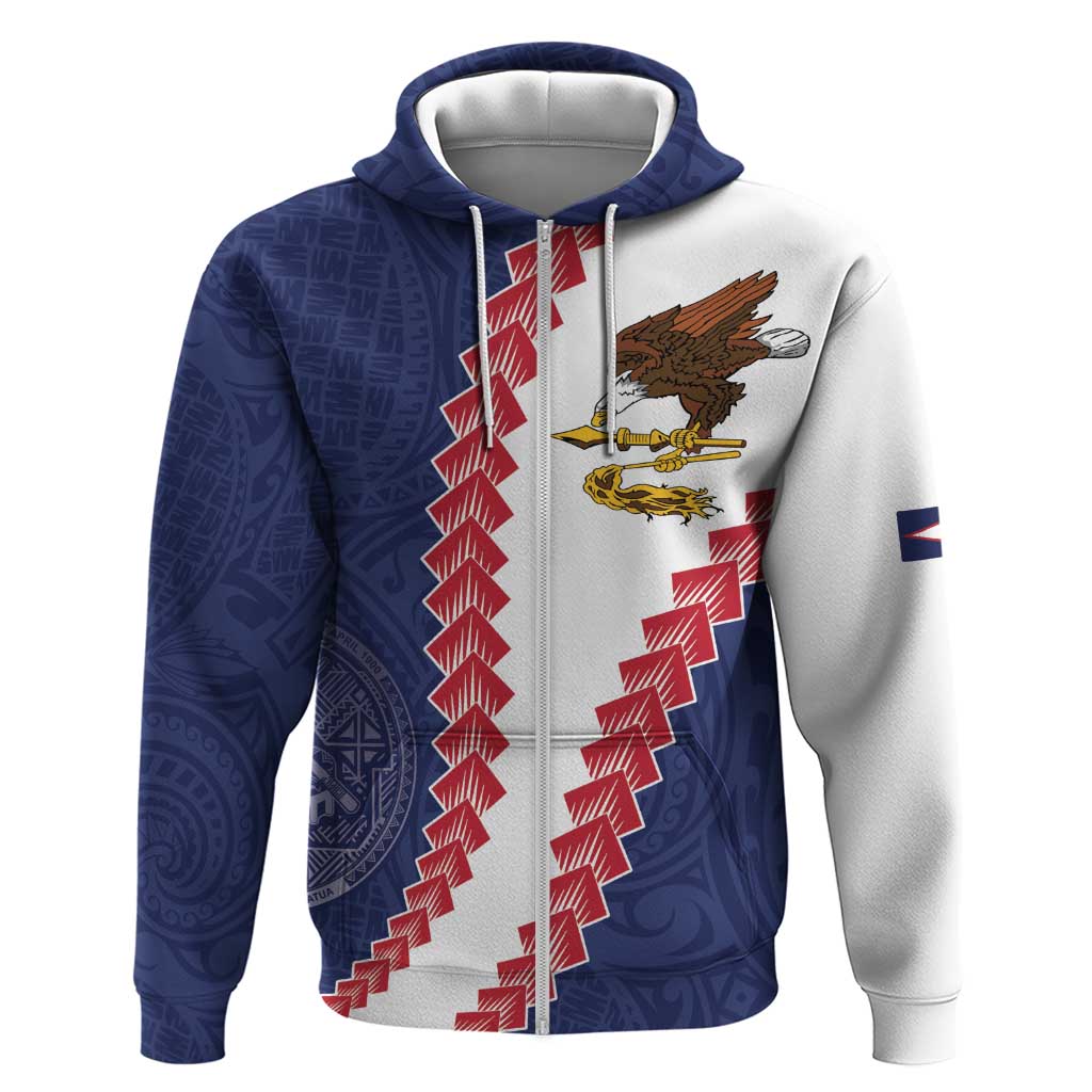 American Samoa Eagle Zip Hoodie Polynesian Tribal Pattern Curve Style LT05 Zip Hoodie Blue - Polynesian Pride