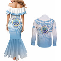 Micronesia Constitution Day Couples Matching Mermaid Dress and Long Sleeve Button Shirt Polynesian Tribal Tattoo Simple Style LT05 - Polynesian Pride