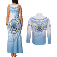 Micronesia Constitution Day Couples Matching Tank Maxi Dress and Long Sleeve Button Shirt Polynesian Tribal Tattoo Simple Style