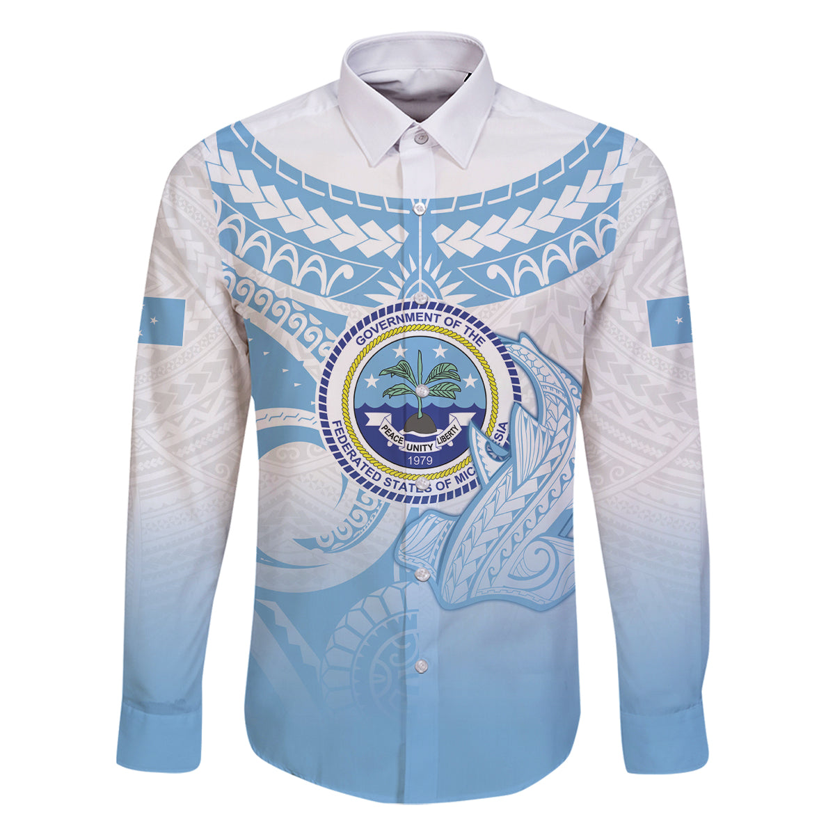 Micronesia Constitution Day Family Matching Long Sleeve Bodycon Dress and Hawaiian Shirt Polynesian Tribal Tattoo Simple Style
