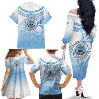 Micronesia Constitution Day Family Matching Off The Shoulder Long Sleeve Dress and Hawaiian Shirt Polynesian Tribal Tattoo Simple Style