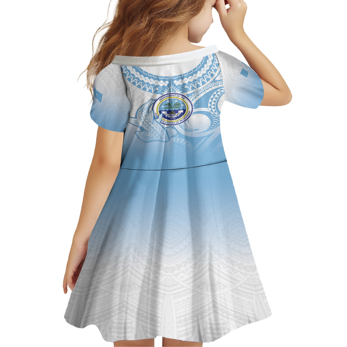 Micronesia Constitution Day Family Matching Off Shoulder Short Dress and Hawaiian Shirt Polynesian Tribal Tattoo Simple Style