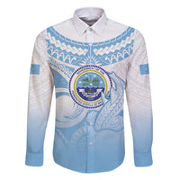 Micronesia Constitution Day Family Matching Off Shoulder Short Dress and Hawaiian Shirt Polynesian Tribal Tattoo Simple Style