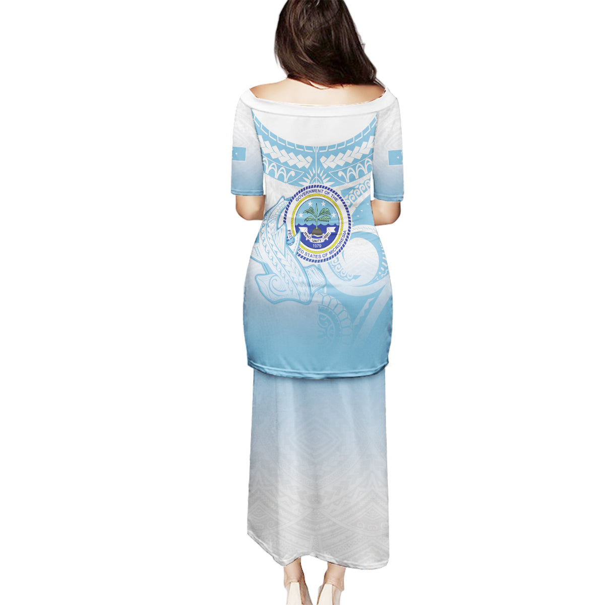 Micronesia Constitution Day Family Matching Puletasi and Hawaiian Shirt Polynesian Tribal Tattoo Simple Style