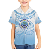 Micronesia Constitution Day Family Matching Short Sleeve Bodycon Dress and Hawaiian Shirt Polynesian Tribal Tattoo Simple Style