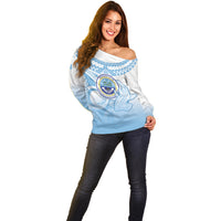 Micronesia Constitution Day Off Shoulder Sweater Polynesian Tribal Tattoo Simple Style